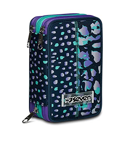 Seven Pudełko szkolne 3 Zip, Fioletowy, CHARMING PATCH, Długopis Szkoła Potrójna Komora Akcesoria Z Długopisy, Ołówki i Markery, Akcesoria Plecak, Szkoła i Wypoczynek, Dziewczęta i Dziewczyny,