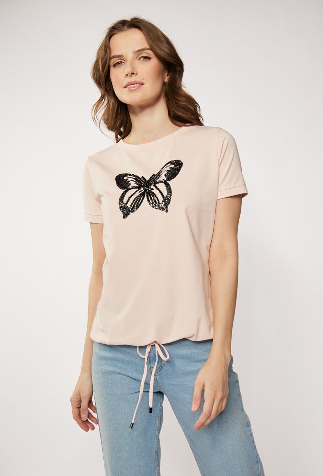 T-shirt z cekinowym motylem - Monnari