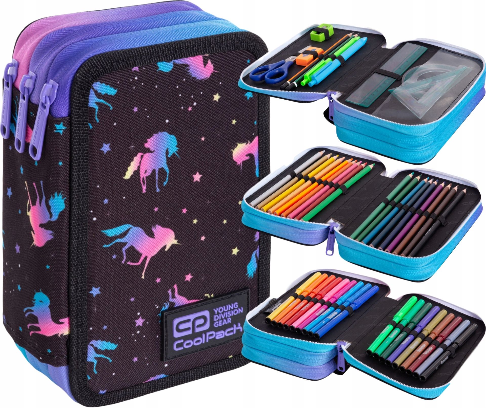 CoolPack Piórnik Potrójny Z Wyposażeniem Jumper 3 Dark Unicorn