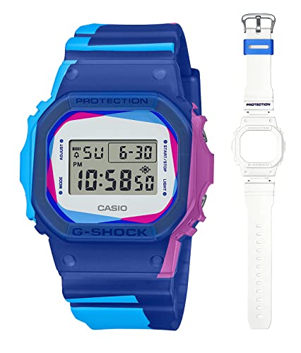 Casio Męski cyfrowy zegarek kwarcowy z plastikowym paskiem DWE-5600PR-2ER, NIEBIESKI, pasek