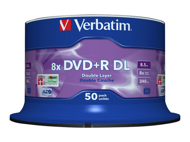 VERBATIM 43758 Verbatim DVD+R DLspindle 50 8,5GB 8x matt silver surface