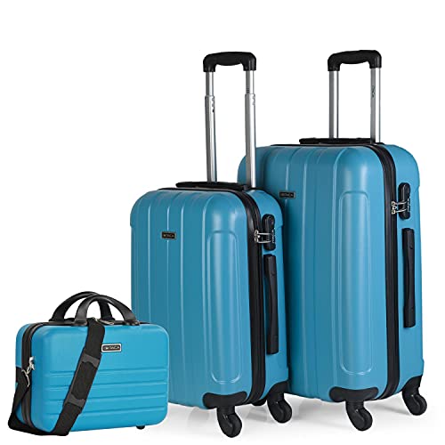 ITACA - Zestaw 3 sztywnych futerałów podróżnych Wózek na 4 koła 55/64 cm + Etui kosmetyczne ABS. Odporny i lekki. Uchwyt Uchwyty kłódki. Mała średnia i duża kabina. 771115 mld