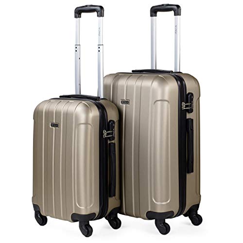 ITACA - Zestaw dwóch sztywnych etui na przesuw 4 wózki na kołach 55/65 cm ABS. Odporne i lekkie. Uchwyty kłódki. Mała kabina Tanie Ryanair i Medium. Student. 771115