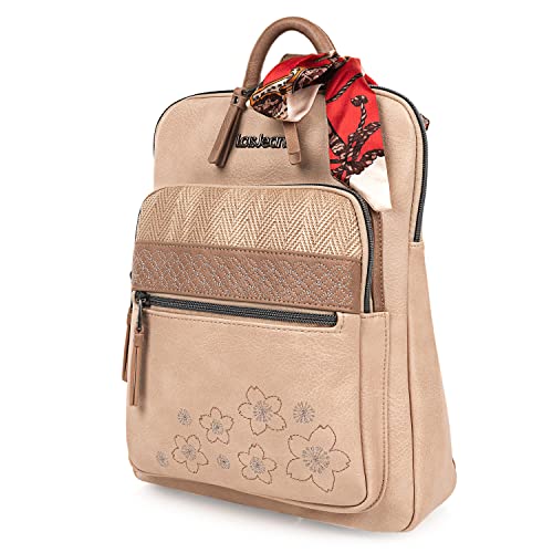 Lois - Plecak Damski Plecaki Damskie Casual Moda Marka Torba Plecak Kobieta Casual Zamknięcie Zamek błyskawiczny i regulowane paski Torba na iPad 310723, Beżowy