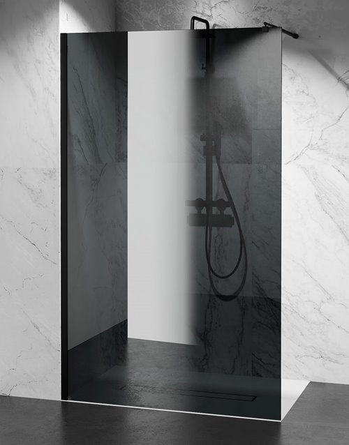 Ścianka prysznicowa 90 cm okucia czarne szkło graftowe 8mm Swiss Liniger