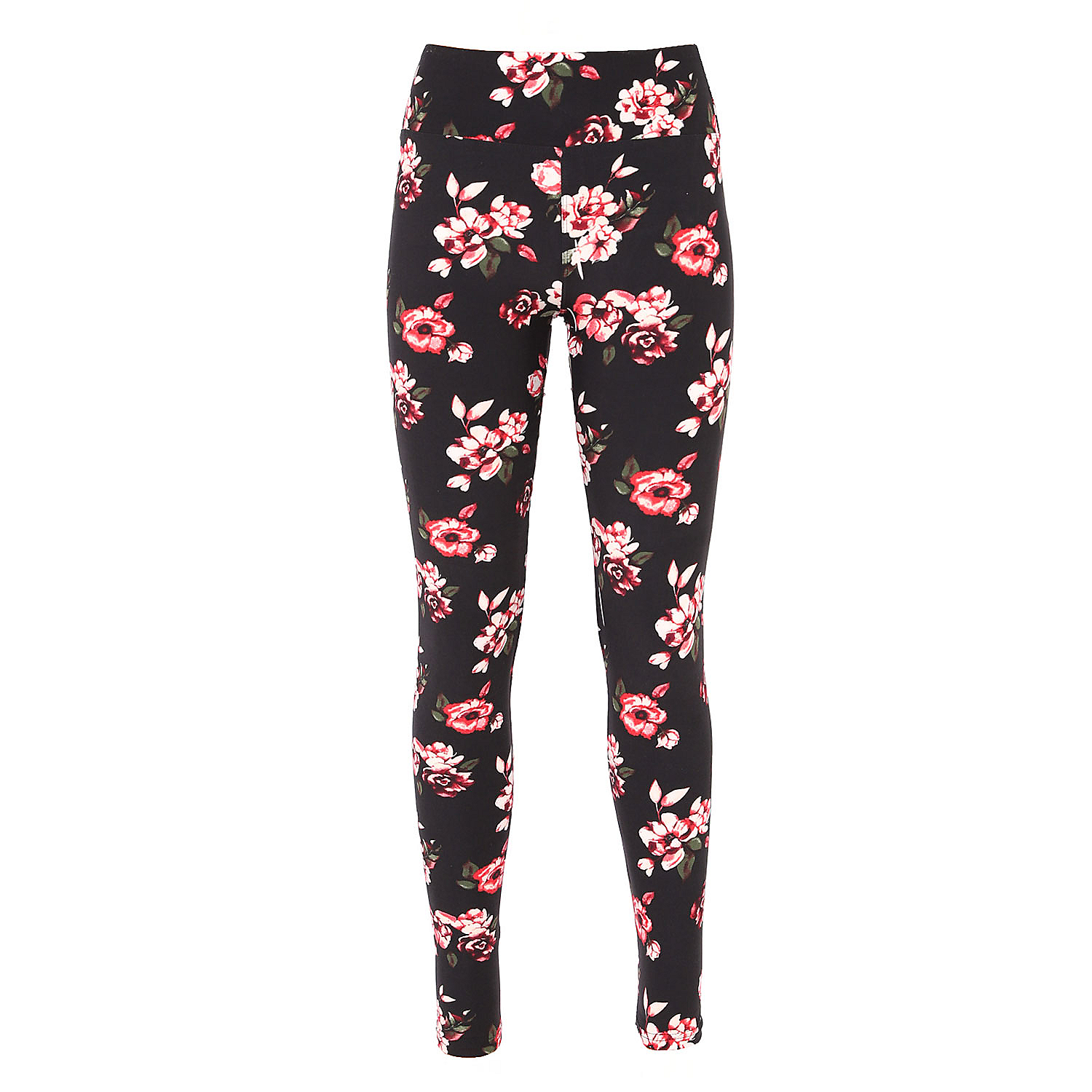 Legginsy damskie, czarne z kwiecistym wzorem, S/M, z wysokim stanem