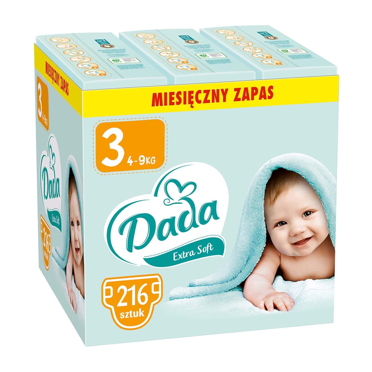 Pieluszki Extra Soft 3 Midi, 4-9 kg, 216 szt., z dodatkiem ekstraktu z aloesu