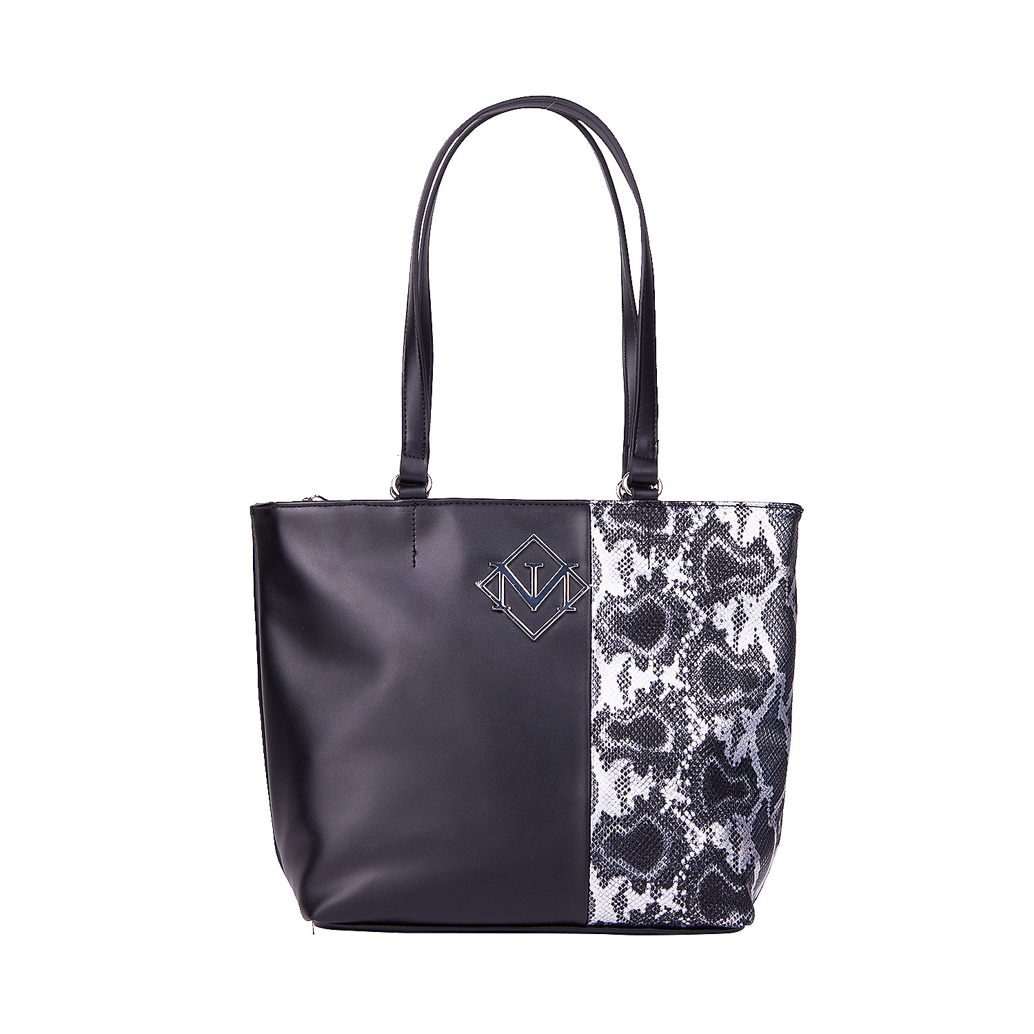 Torebka damska w wężowy wzór, 35 x 29 x 14 cm, czarna