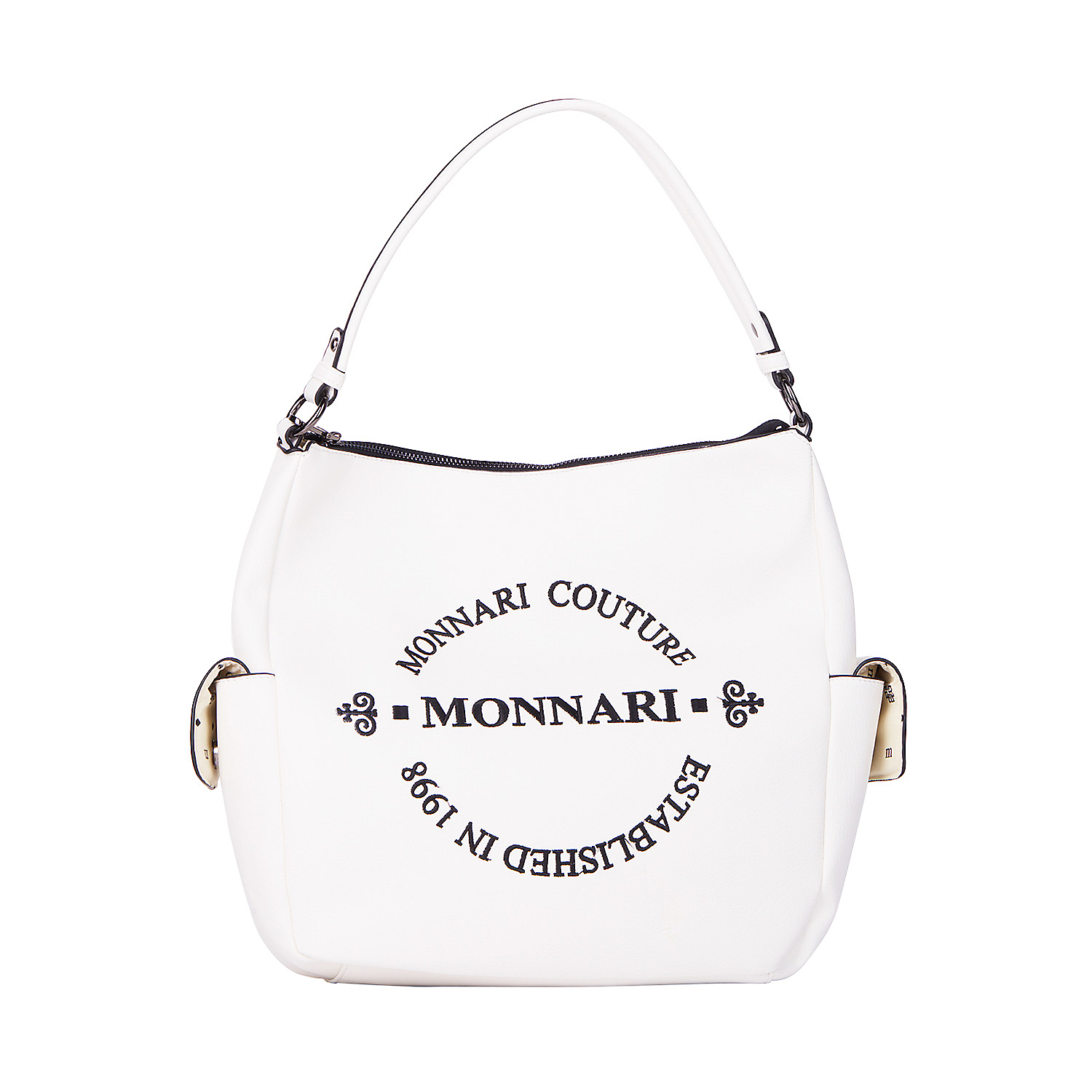 Torebka damska z haftowanym wzorem, 33 x 30 x 13 cm, biała