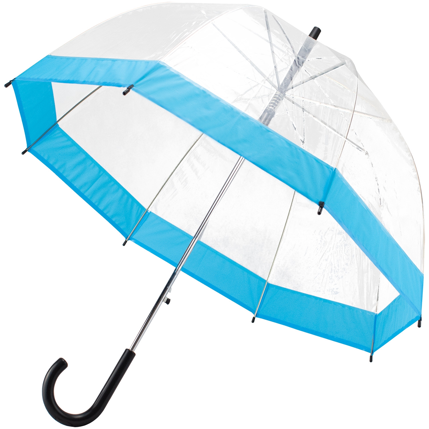 Parasol, 90 cm przezroczysty, niebieska lamówka