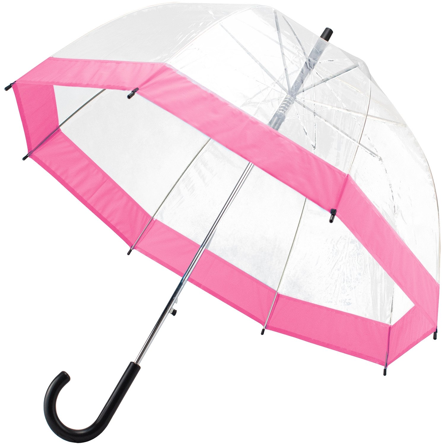 Parasol, 90 cm, przezroczysty, różowa lamówka