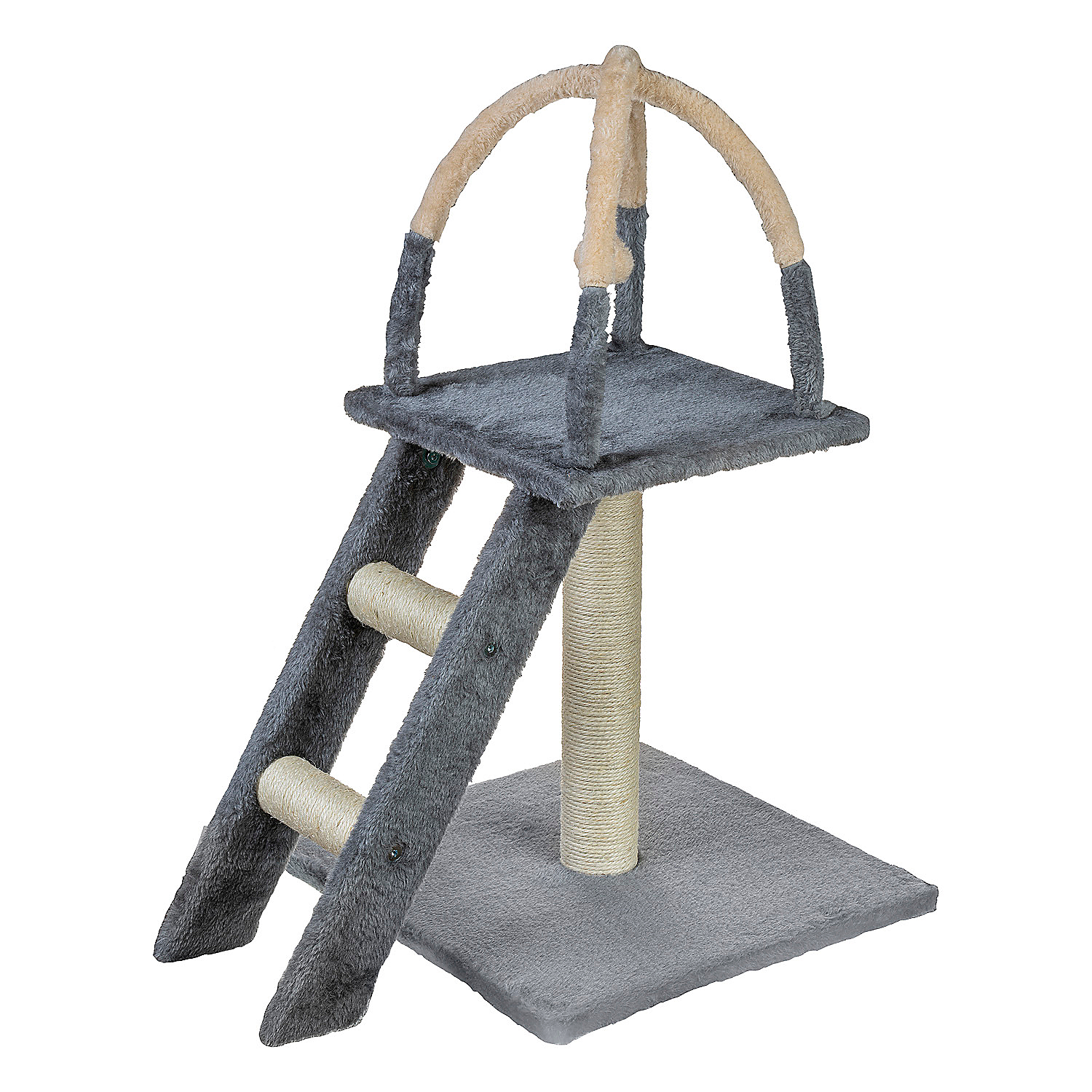 DRAPAK DLA KOTA, 70 CM, SZARY, legowisko z zabawką i drabinką