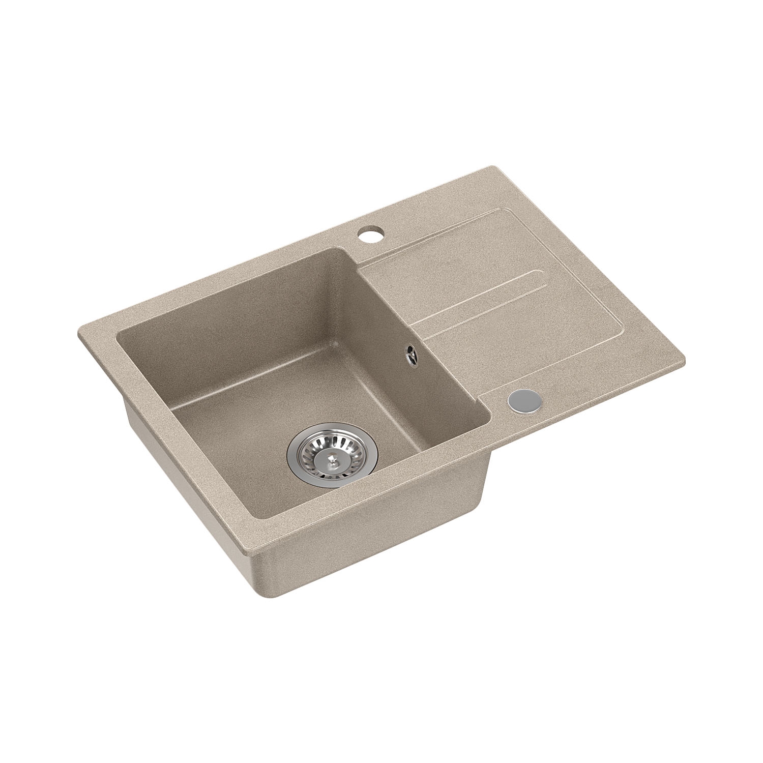 Zlewozmywak granitowy jednokomorowy z ociekaczem beżowy Root Chef Short, 620 x 440 x 175 mm