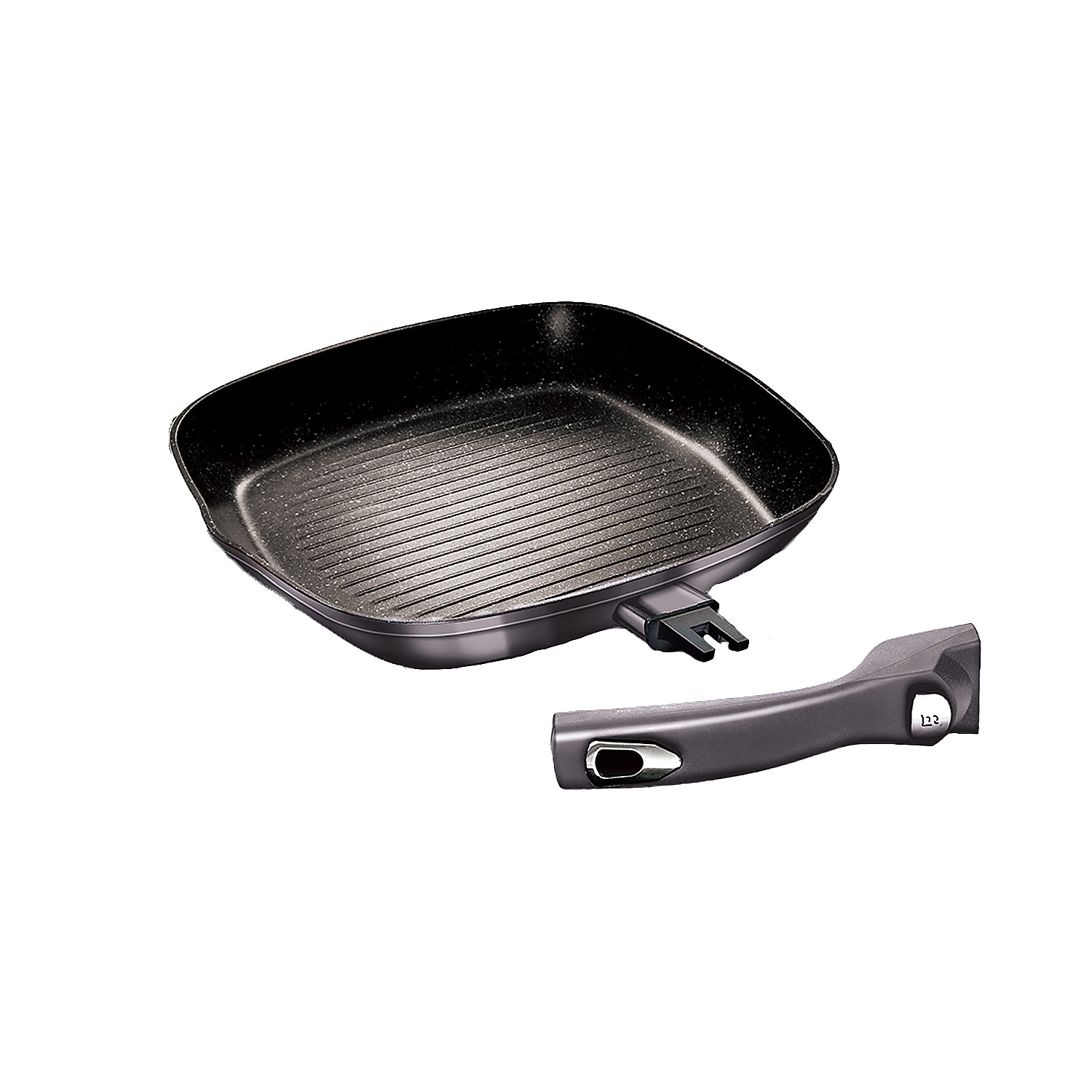 Patelnia grillowa aluminiowa CARBON PRO, 28 cm, odpinana rączka
