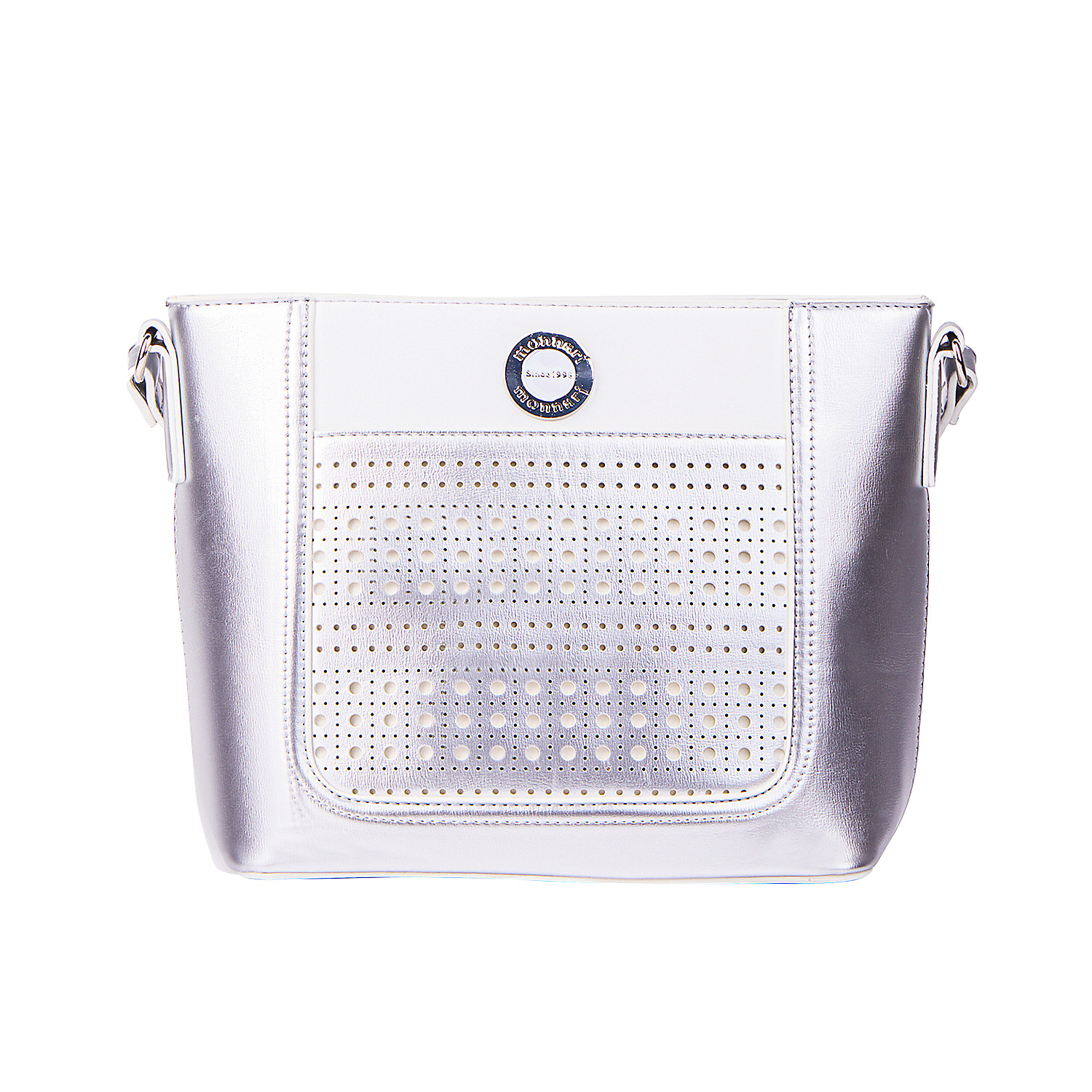 Mała torebka damska z ażurowym wzorem, 30 x 22 x 12 cm, srebrna