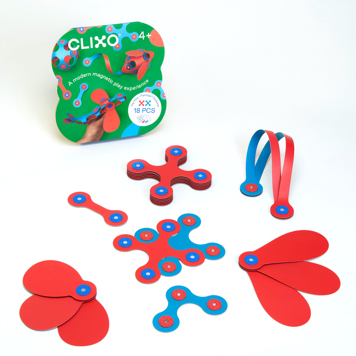 CLIXO klocki magnetyczne jak origami -zestaw 18 elementów (turkusowo - flamingowy)