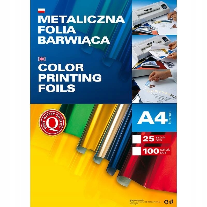 Argo Metaliczna folia barwiąca A4, opakowanie 100 sztuk, srebrna, 361002