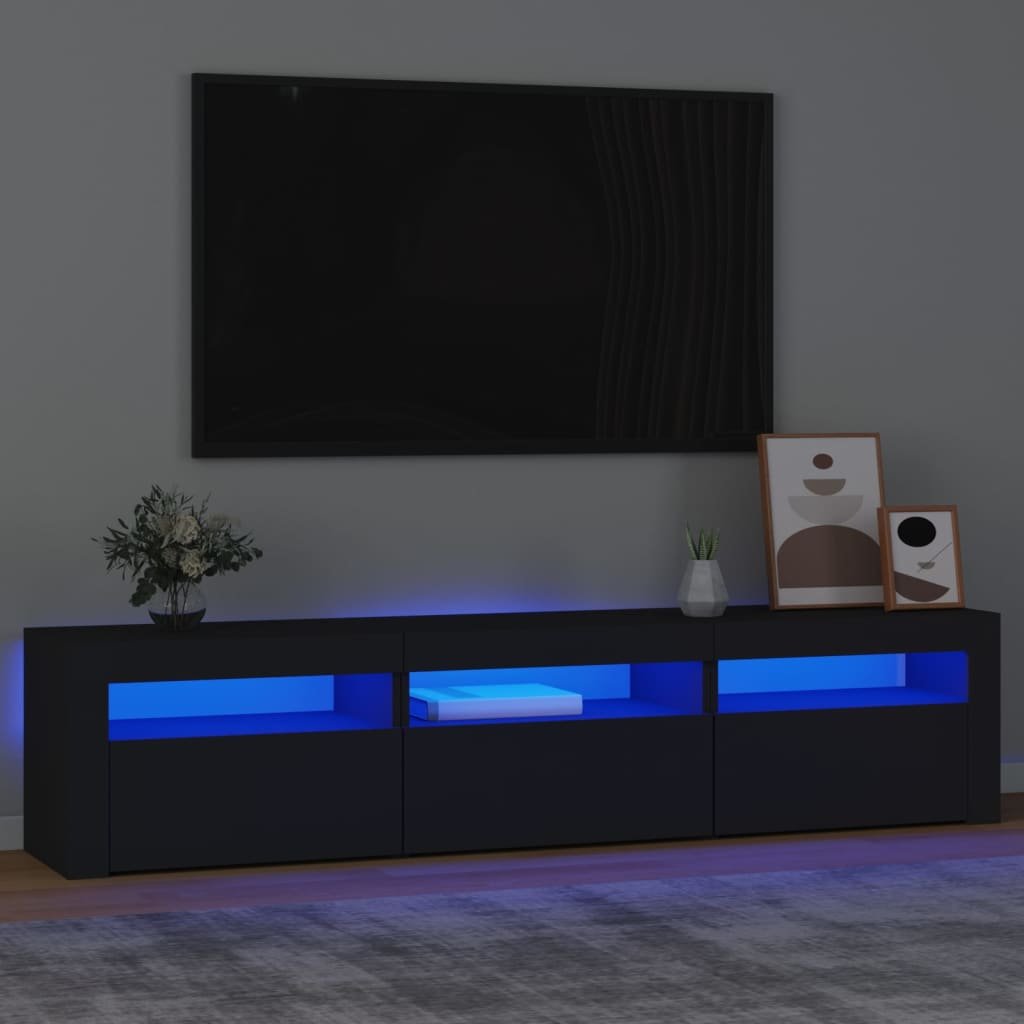 Lumarko Szafka pod TV z oświetleniem LED, czarna, 180x35x40 cm