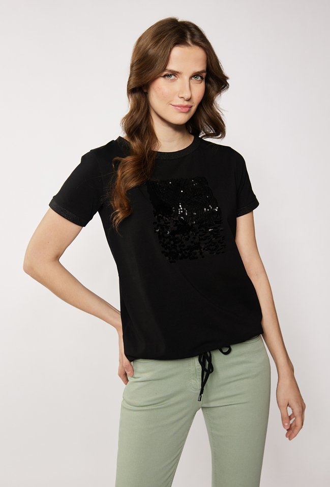 T-shirt z cekinowym panelem - Monnari