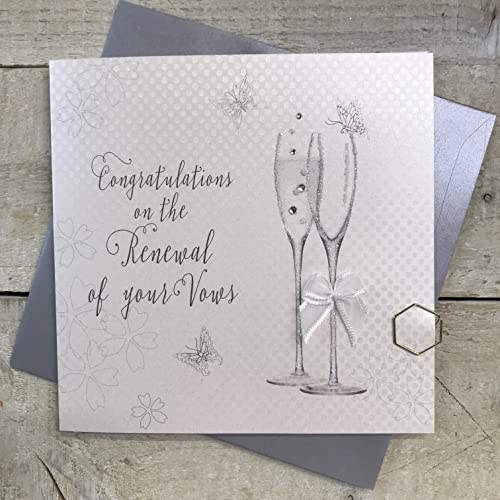 White Cotton Cards Kartka ślubna, odnowienie przysięgi, ręcznie robione flety BD189