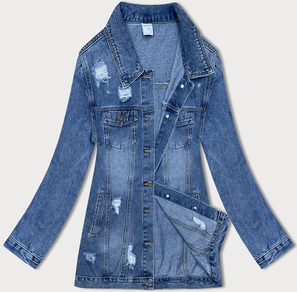 JEANSOWA DAMSKA KURTKA Z PRZETARCIAMI NIEBIESKA (GD8727-K) - GOURD JEANS