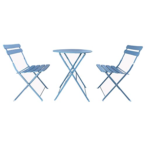 Rebecca Mobili Stół bistro z 2 krzesłami na balkon, zestaw bistro, jasnoniebieski, stal, nierdzewny, do ogrodu, na taras - wymiary wys. x szer. x gł.: 71 x 60 x 60 cm - art. RE6830