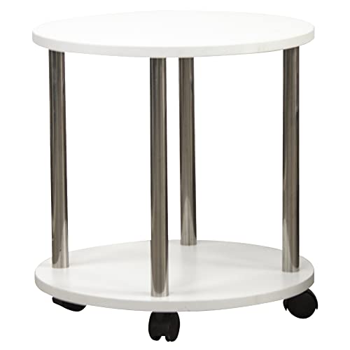 BAKAJI Stół Stolik Salon z 4 Koszyk Wózek Drewna MDF Biały MDF Kawa Projekt Minimalny Meble Meble Portfele Salon Kuchnia Łazienka Podwójne Półki (Okrągłe)