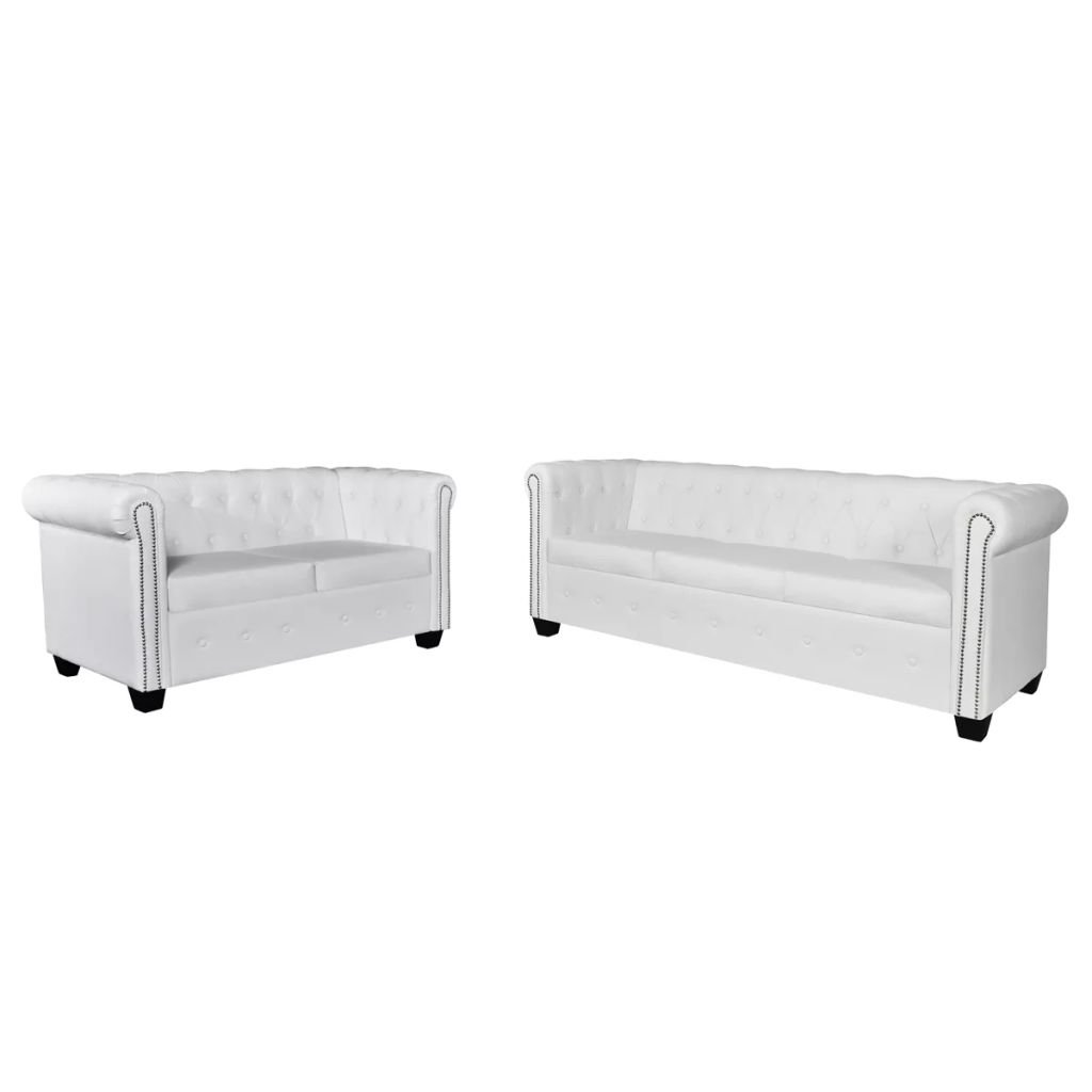 vidaXL Białe sofy w stylu Chesterfield 3+2