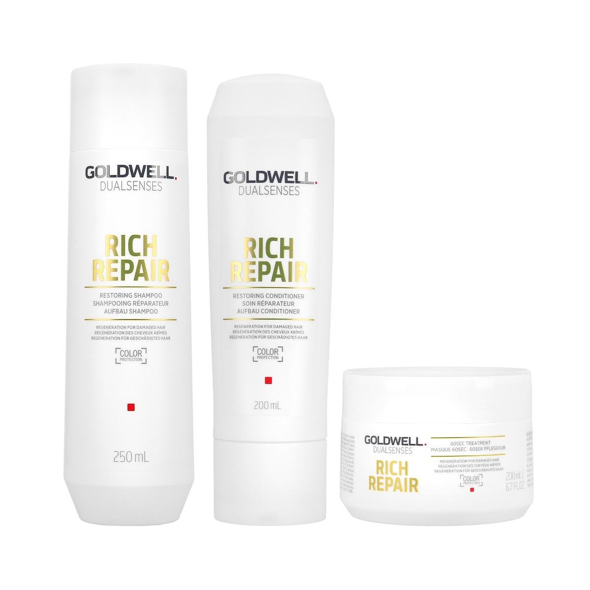 Goldwell DUALSENSES RICH REPAIR Szampon 250 ml + Odżywka 200 ml + Kuracja 200 ml 0000052703