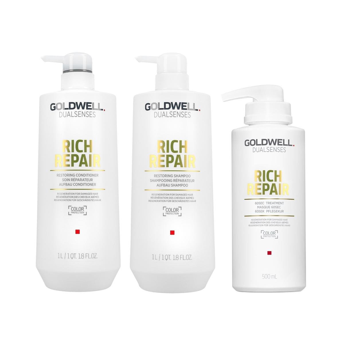 Goldwell DUALSENSES RICH REPAIR Szampon 1000 ml + Odżywka 1000 ml + Kuracja 500 ml 0000052704