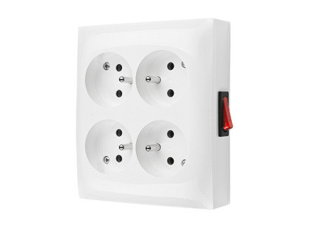 KONTAKT ACGZN4W1/11 SIMON AQUACLICK Gniazdo wtyczkowe natynkowe 4-krotne z/u i wyłącznikiem