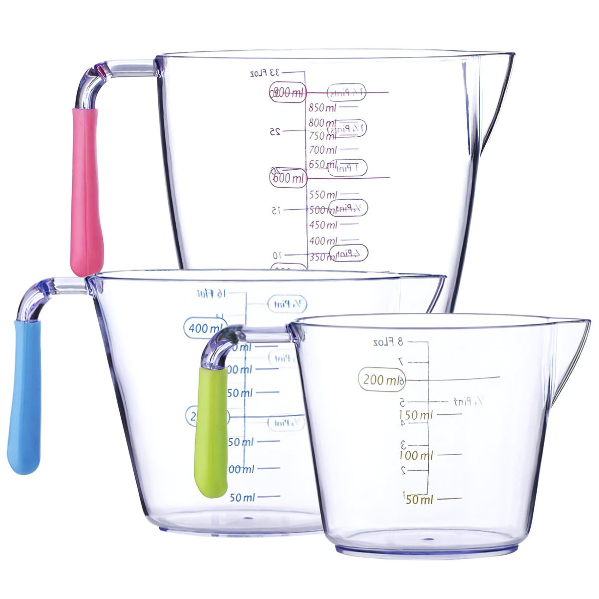 Pakiet 3 dzbanków pomiarowych o pojemności 200 ml, 400 ml i 900 ml - różne rozmiary do gotowania, pieczenia i odmierzania