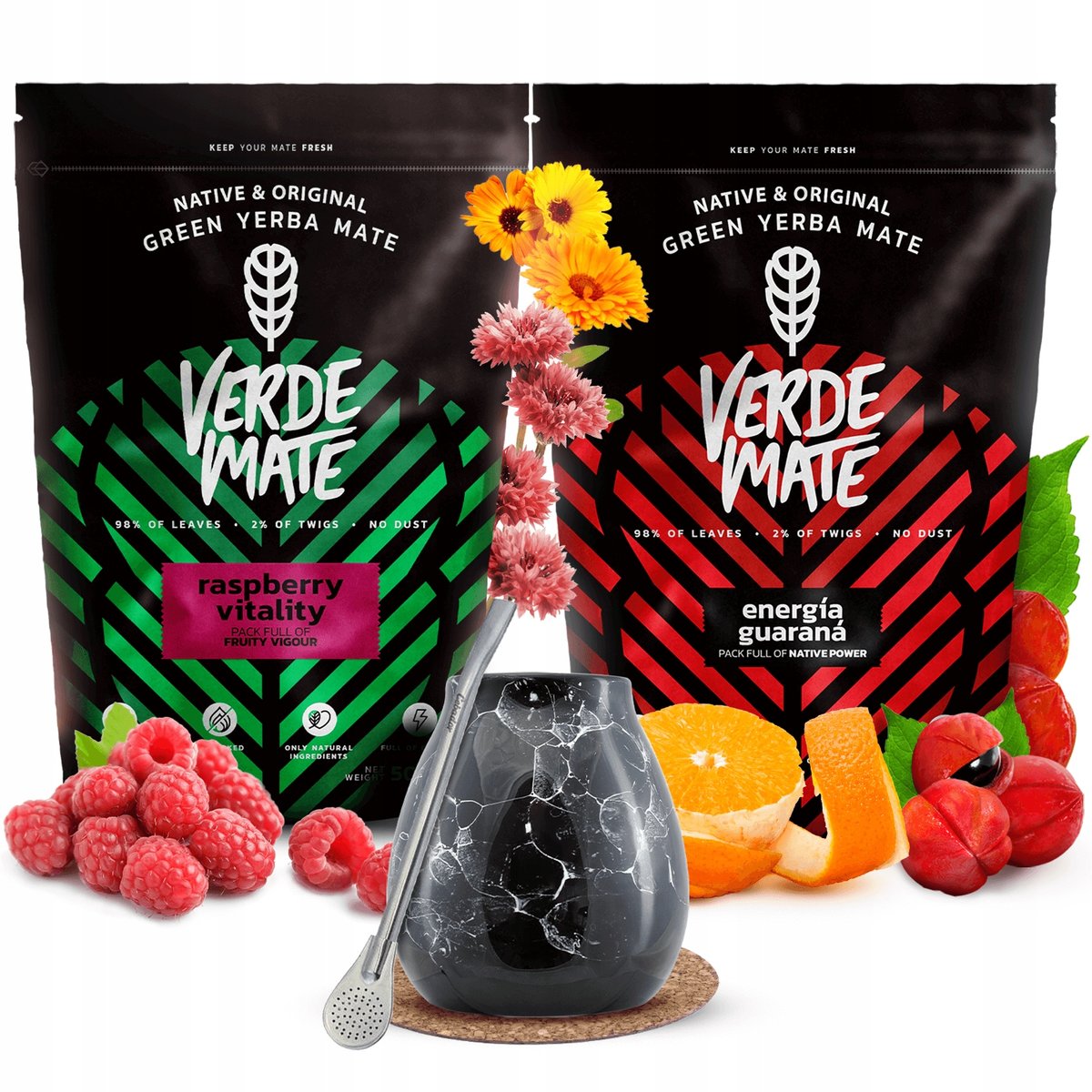 Zestaw Yerba Verde Mate Energia Raspberry 1 kg