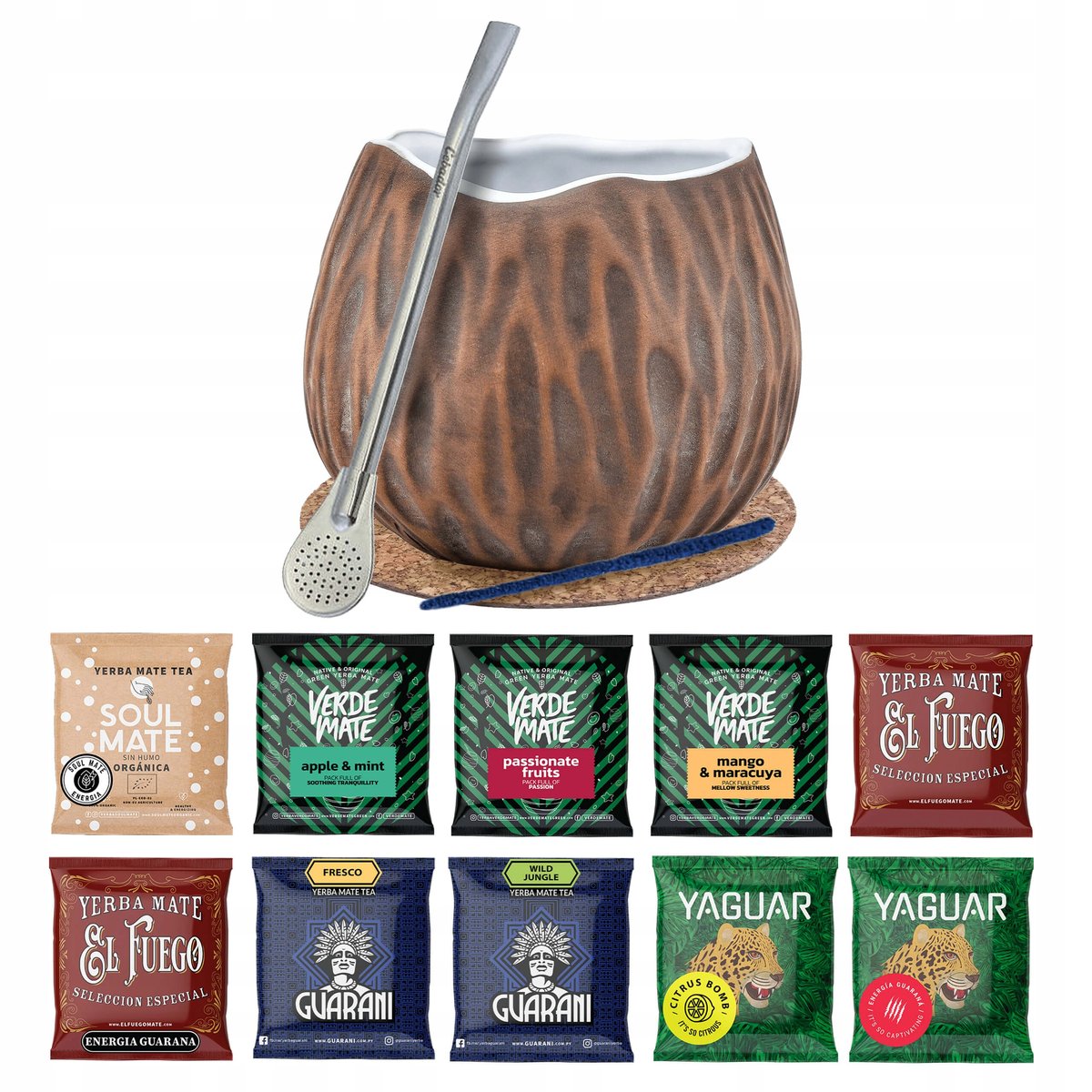 Zestaw Yerba Mate 10x50g Tykwa Kokos Bombilla 500g