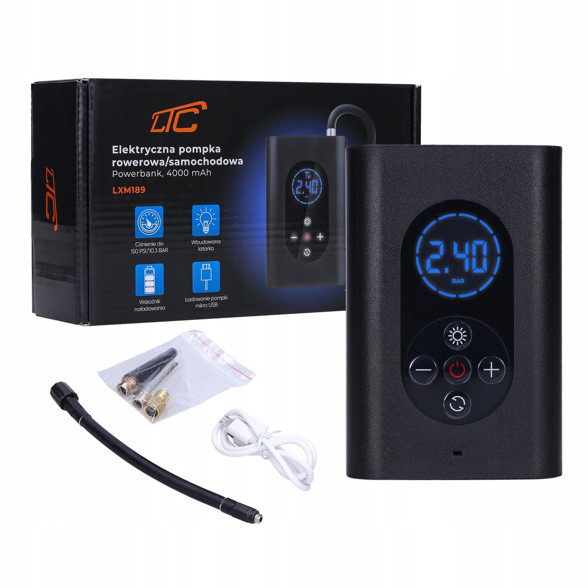 POMPKA ROWEROWA ELEKTRYCZNA SAMOCHODOWA POWERBANK
