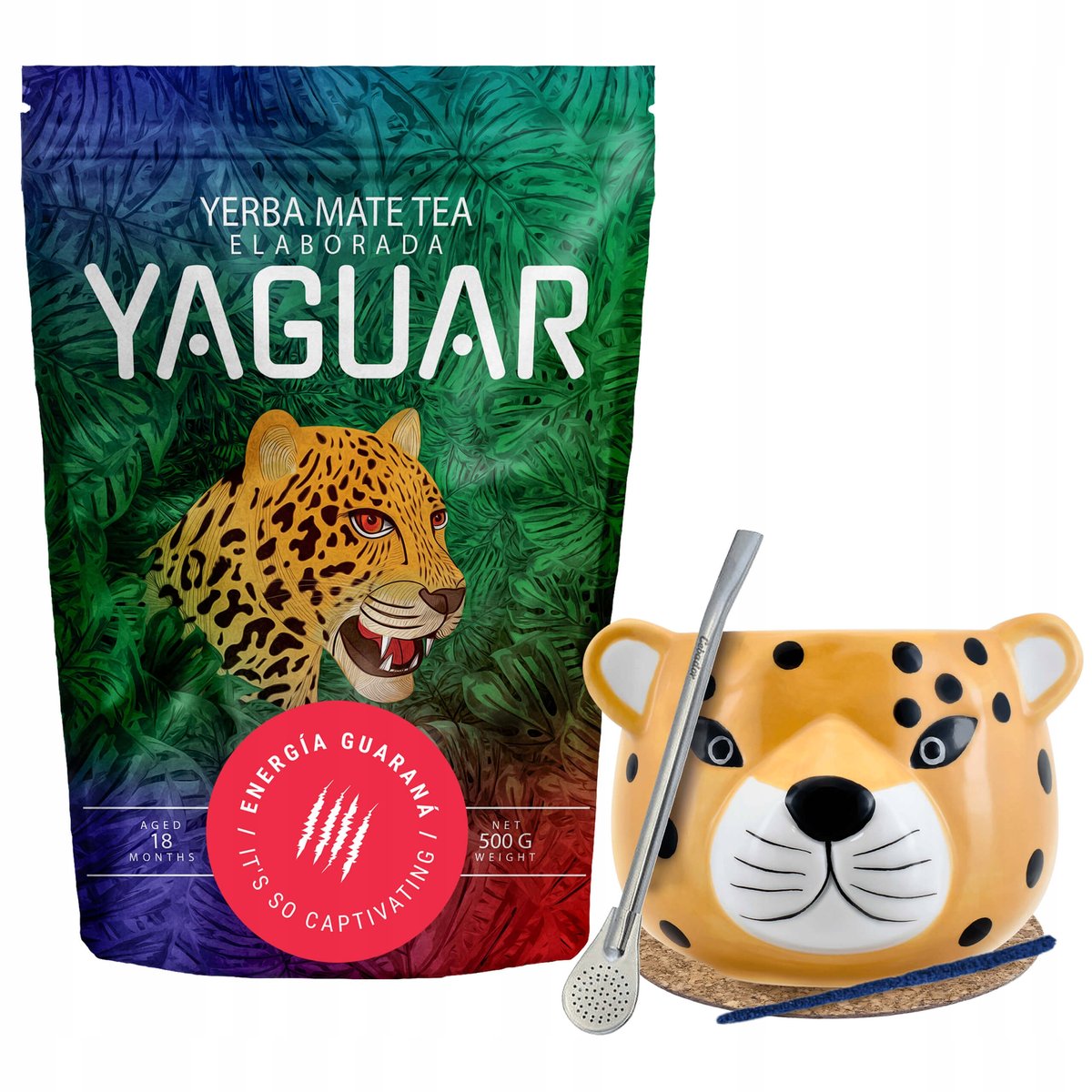 Zestaw Yerba Mate Yaguar Energia Tykwa Gatito 500g