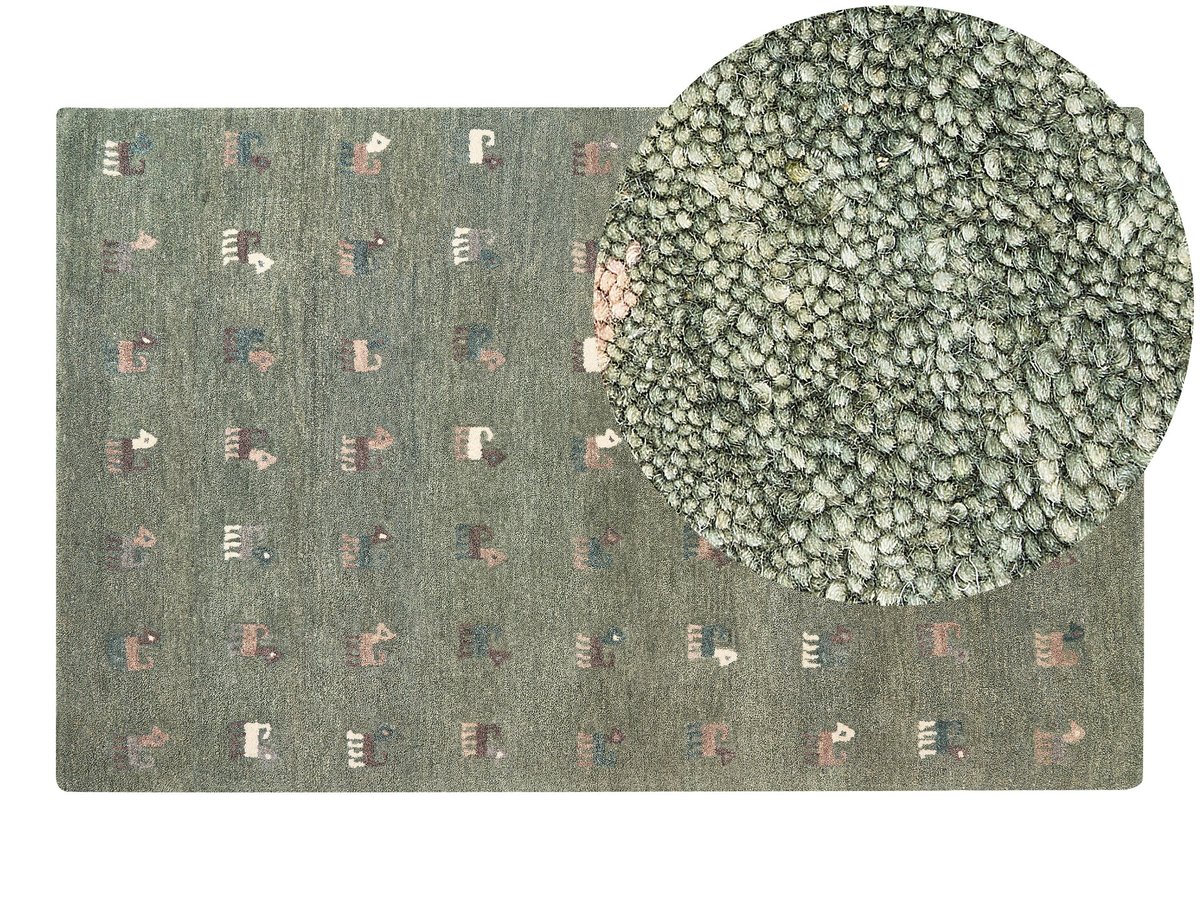 Dywan wełniany ze wzorem w zwierzęta 140x200 cm zielony KIZARLI
