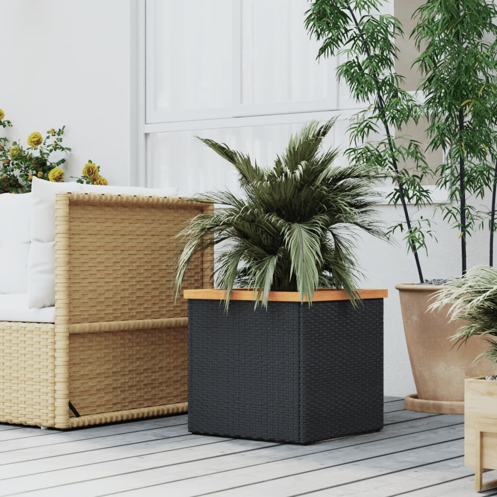 vidaXL Donica, czarna, 40x40x40 cm, polirattan