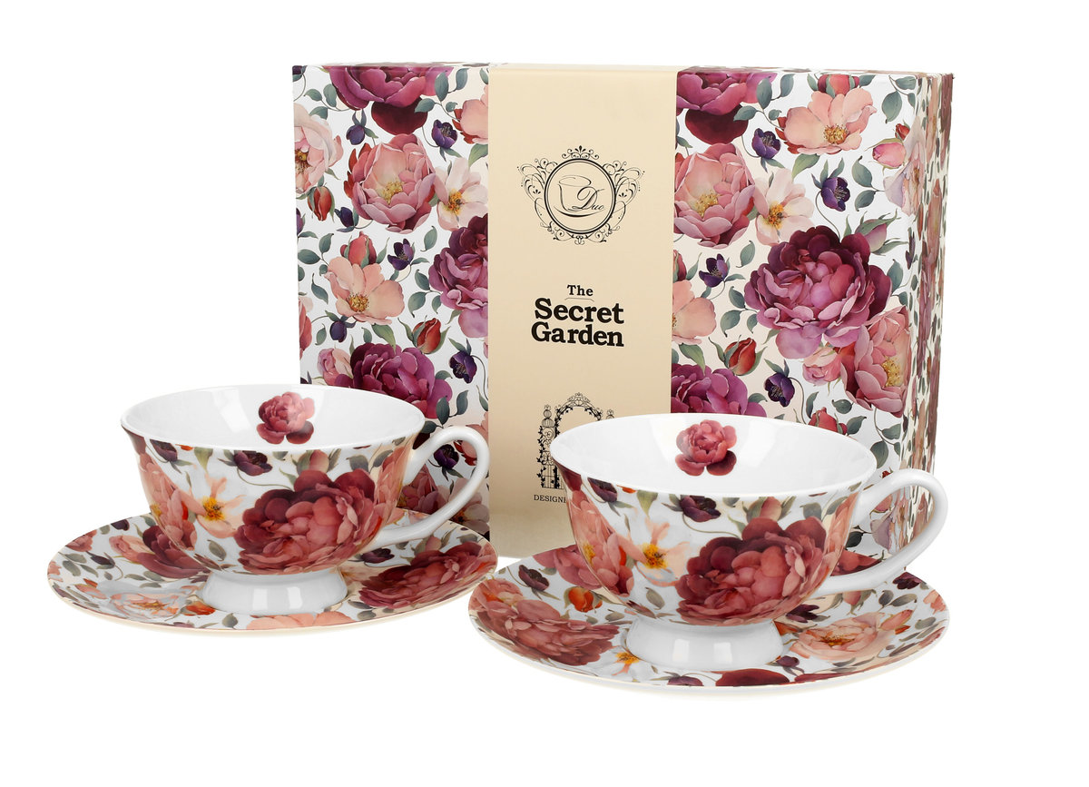 Filiżanki do kawy i herbaty porcelanowe ze spodkami DUO royal SPRING ROSES WHITE 250 ml 2 szt