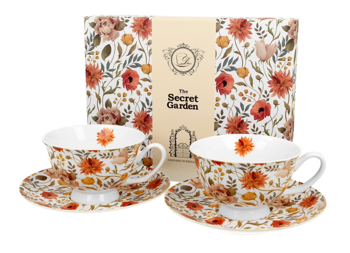 Filiżanki do kawy i herbaty porcelanowe ze spodkami DUO royal SUMMER FLOWERS  250 ml 2 szt