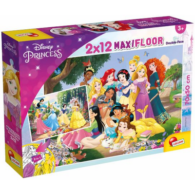 Lisciani Giochi 86566 Disney Supermaxi 2 x 12 Princess Puzzle dla dzieci, wielokolorowe 86566