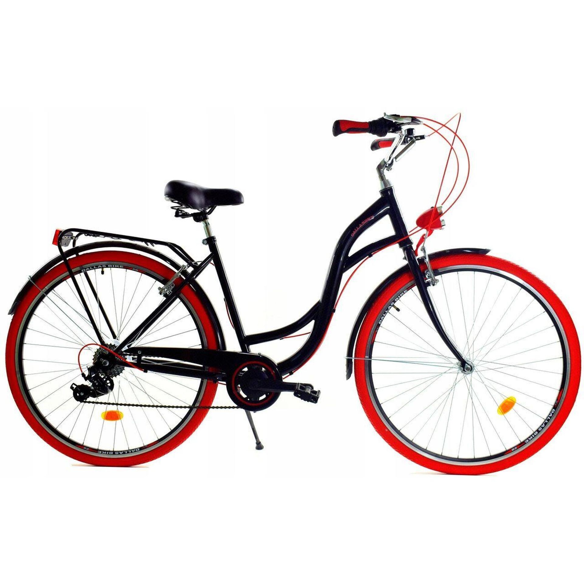 Dallas Bike City 7spd 28 cali Damski Czarno-czerwony