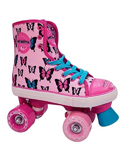 Park City Canvas Butterfly Łyżwy Klasyka równoległa 4 koła, Unisex dzieci, Różowy, 34-35