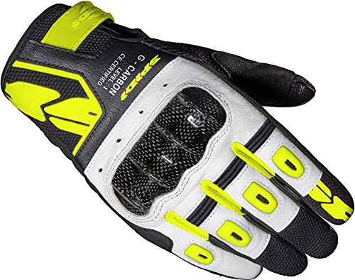SPIDI G-Carbon, rękawice motocyklowe, kolor czarny i neonowy żółty, rozmiar M, z pojemnościowym ekranem dotykowym i wyściółką ochronną, odporne na ścieranie i oddychające rękawice motocyklowe ze skóry