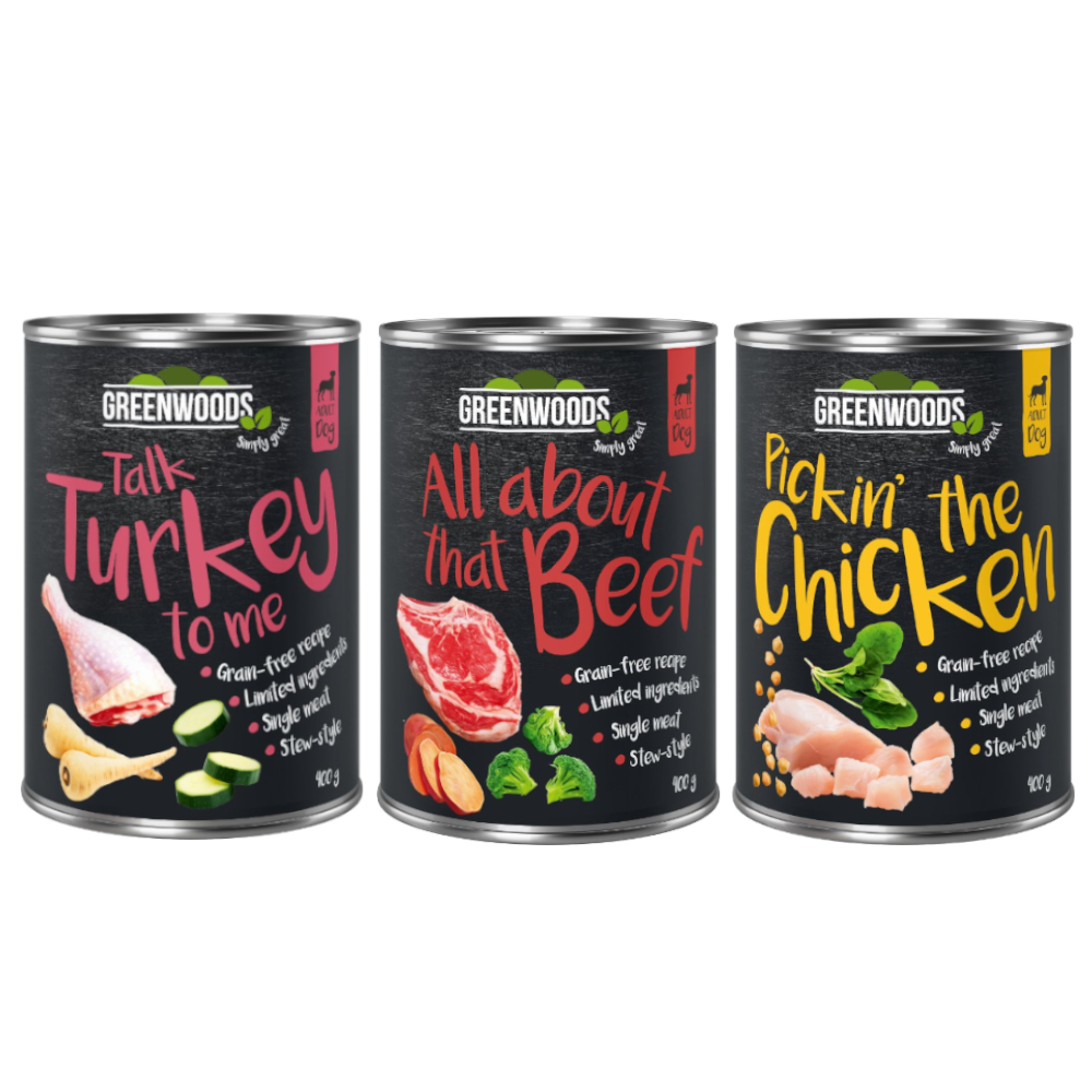 Mieszany pakiet Greenwoods,  6 x 400 g - Mix: 3 warianty smakowe