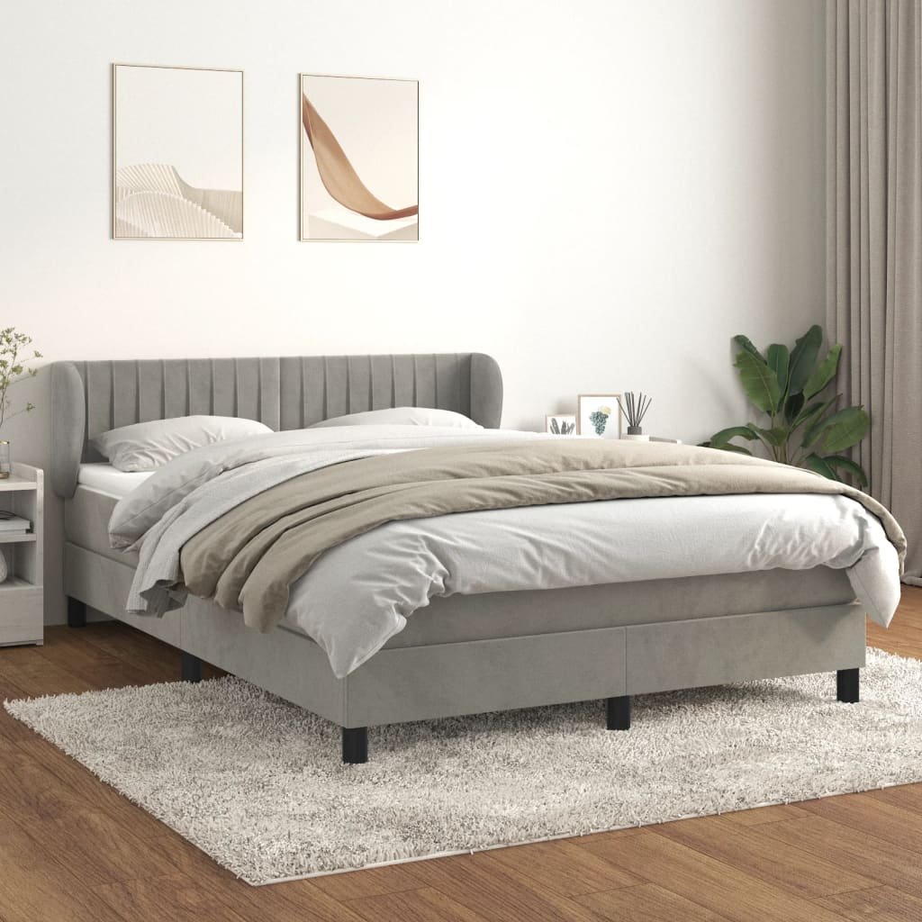 Lumarko Łóżko kontynentalne z materacem  jasnoszare  140x190cm  aksamit
