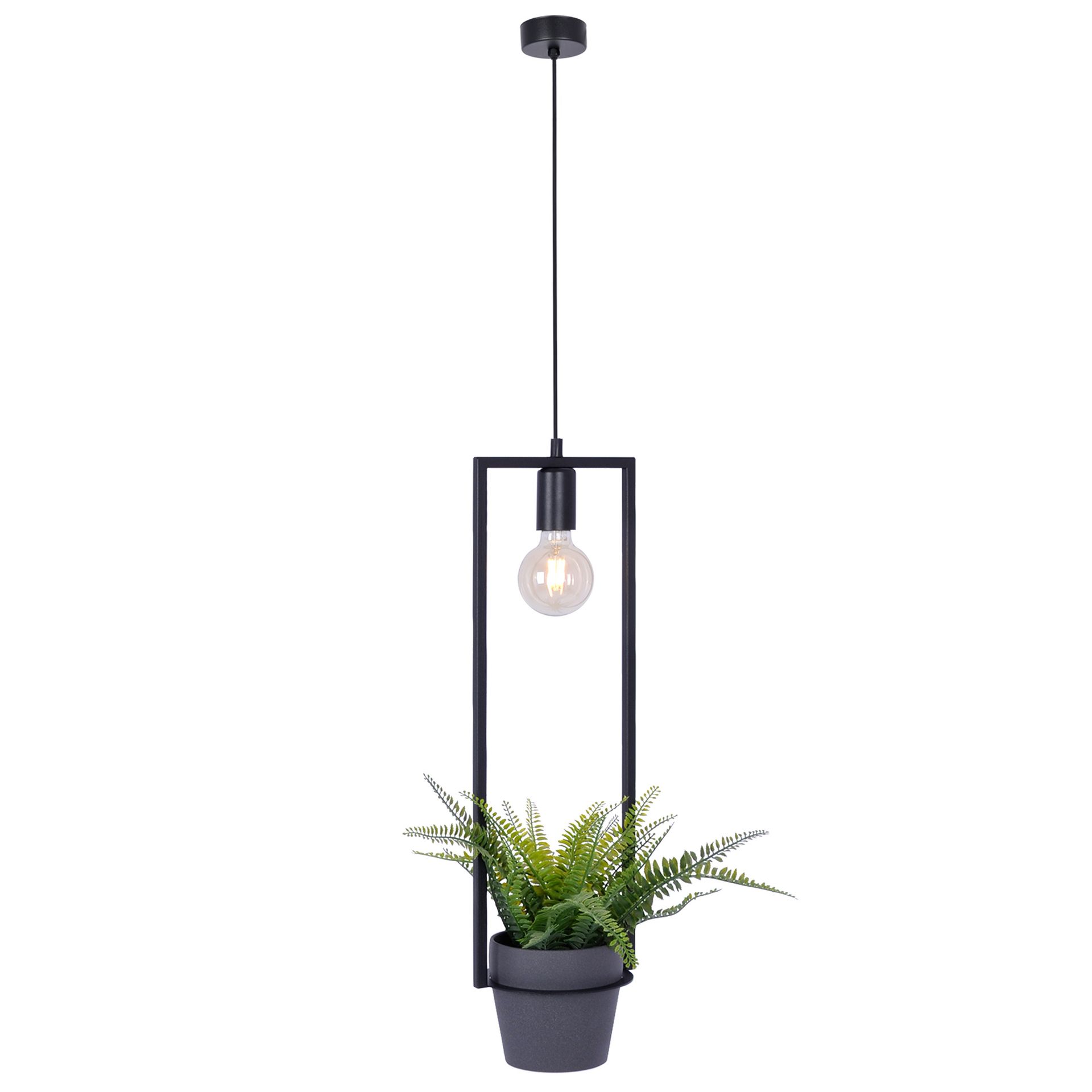 Czarna lampa wisząca z kwietnikiem K-4038 z serii ESTERA