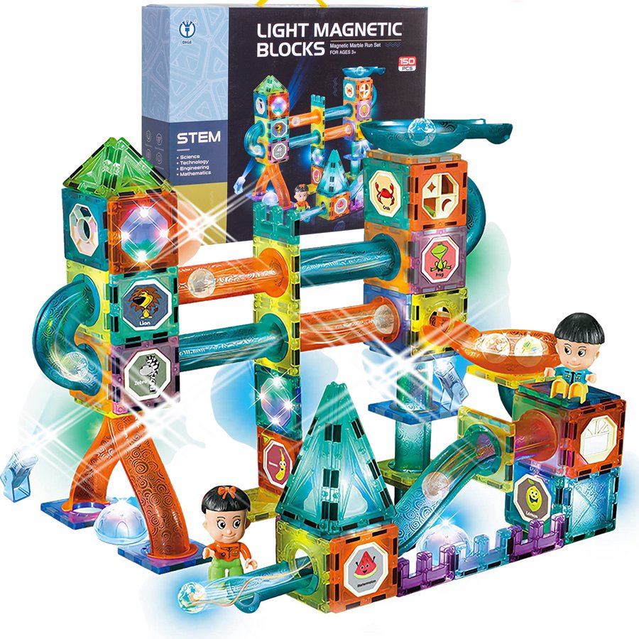 Klocki magnetyczne kulodrom, tor piłeczkowy, świecący tor kulkowy 150 elementów