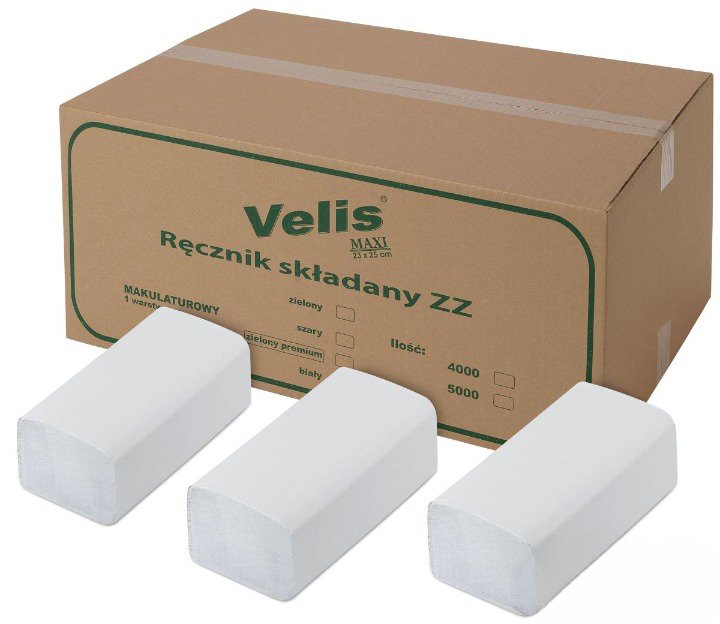 Ręcznik papierowy makulaturowy składany ZZ WELMAX Velis 1W BIAŁY 4000szt. (20x200)
