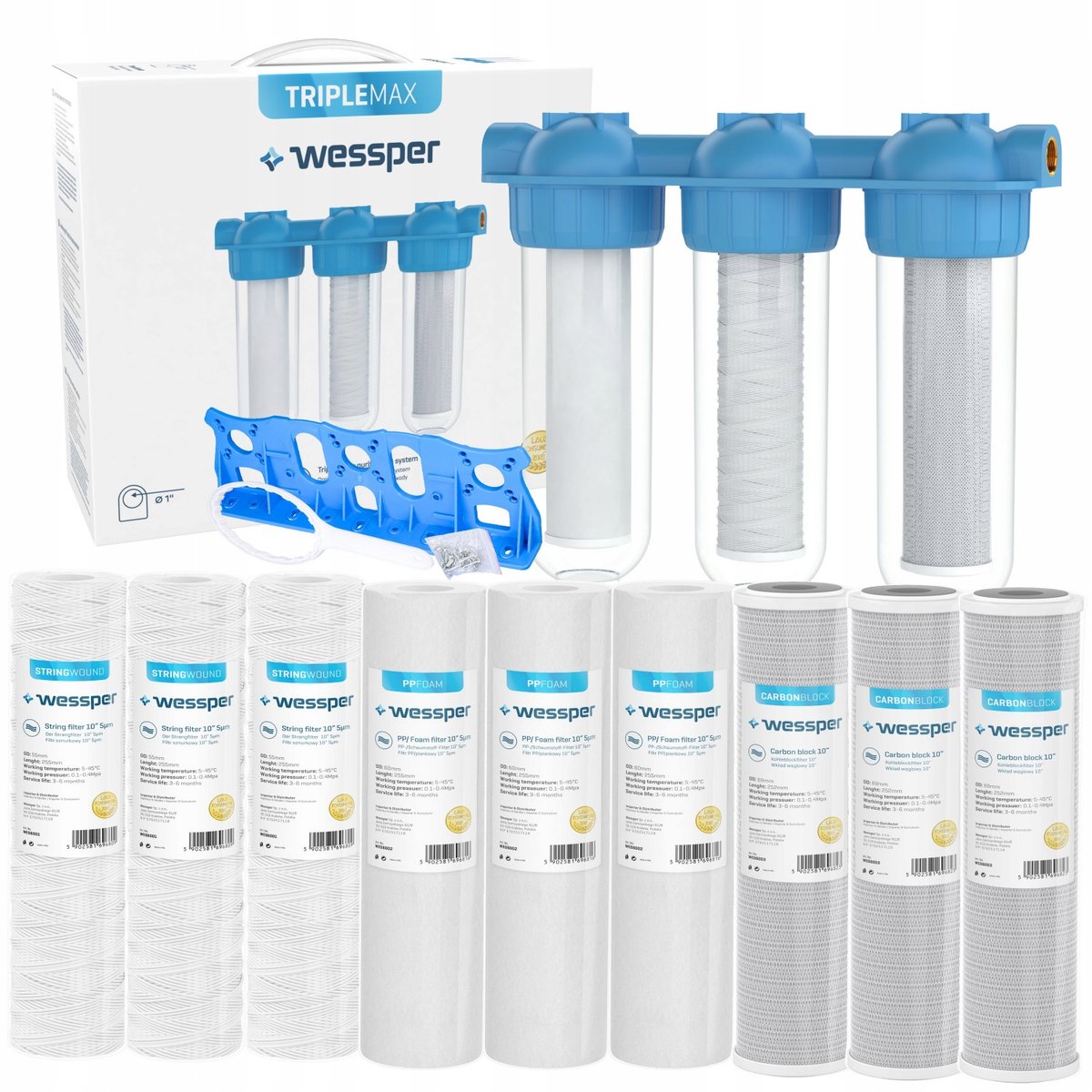 3 STOPNIOWY FILTR WODY WSTĘPNY NA CAŁY DOM WKŁADY